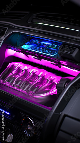 Studio-lit ambiance captures the essence of the high-performance vehicle's customized intake manifold.