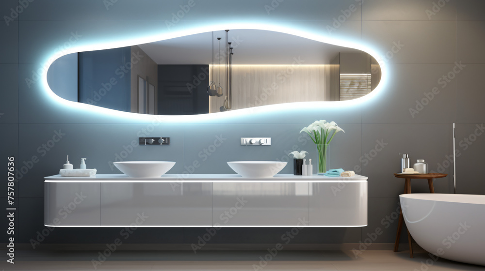 Smart bathroom mirrors for enhanced functionality soli - obrazy, fototapety, plakaty 