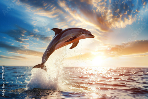 dolphin jumping out of water at sunrise © agrus_aiart