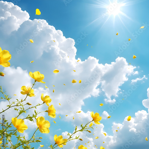 Clear sky and yellow flowers