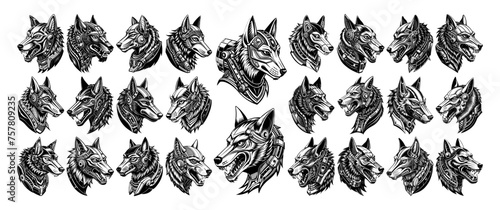 Side view of machine cyborg wolf head illustration design set