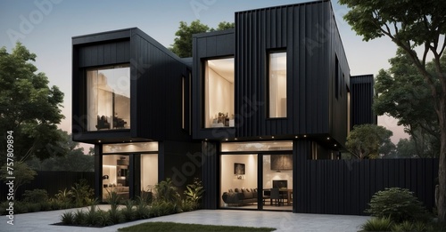 Townhouse elegance Private black residences with a modular flair, representing modern residential architecture © Hashim