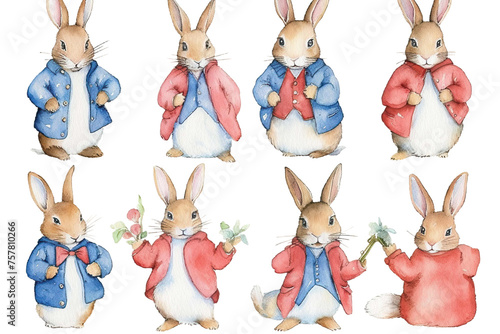 Rabbits red blue Peter Watercolor Set jacket cute