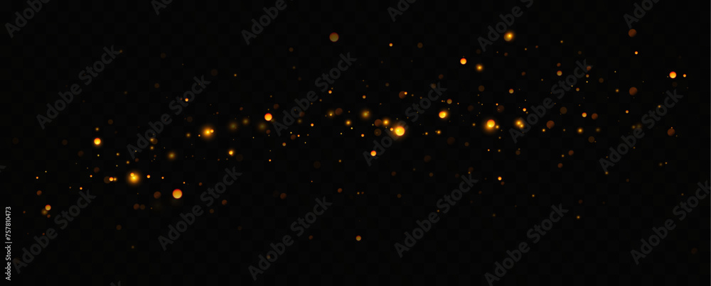 Vector sparkles on a transparent background. Christmas light effect. Sparkling magical dust particles.The dust sparks and golden stars shine with special light - obrazy, fototapety, plakaty 
