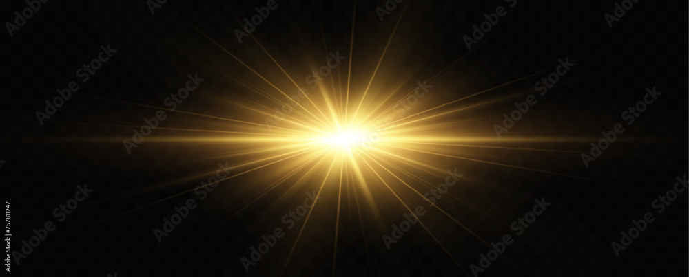 Collection of realistic light flashes.Golden shining light effect.Bright sun sparkles with stars and sparkles.	