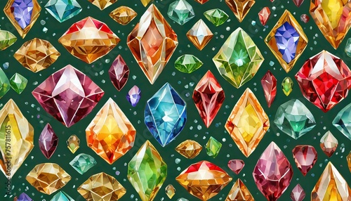 Radiant Gemstone Mosaic: Realistic Colorful Seamless Pattern