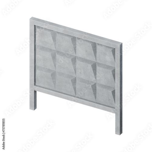 Concrete fence panels, concrete fencing panels and posts isometric icon