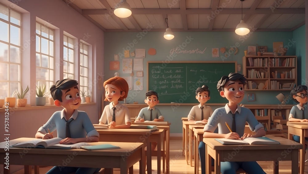 illustration of students sitting in a class being taught a language by their teacher illustration of students sitting in a class being taught a language by their teacher