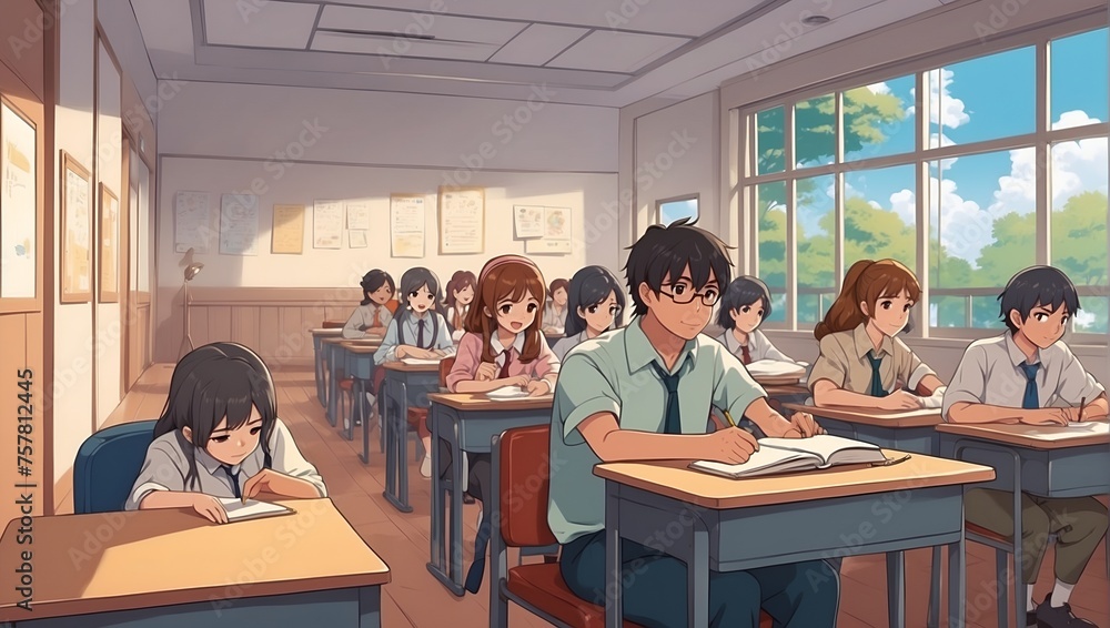 illustration of students sitting in a class being taught a language by their teacher illustration of students sitting in a class being taught a language by their teacher