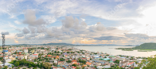 Panorama of Songkhla at sunset  Thailand.  City scape of songkhla old town. View point from Tang Kuan Mountain.