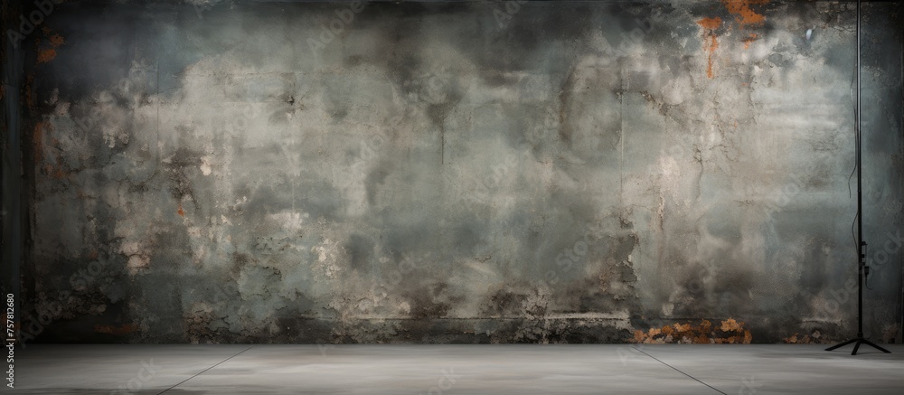 An empty room with a concrete floor and wall, set against a grey sky filled with cumulus clouds. The natural landscape outside features grass and wood against a rectangular geological phenomenon An empty room with a concrete floor and wall, set against a grey sky filled with cumulus clouds. The natural landscape outside features grass and wood against a rectangular geological phenomenon