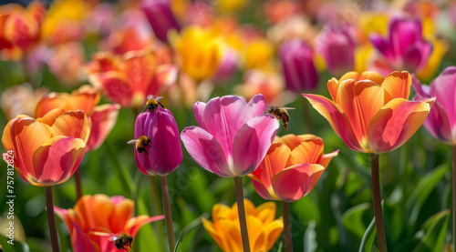 Vibrant tulips in various colors with a soft background ai generated
