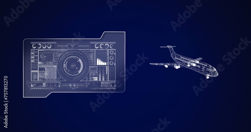 Image of 3d airplane drawing with scope scanning and data processing
