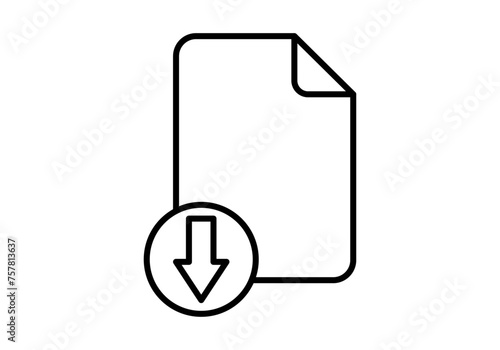 Icono negro de descargar documento en fondo blanco.