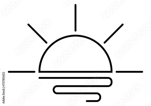 Icono negro de sol en un amanecer o atardecer.