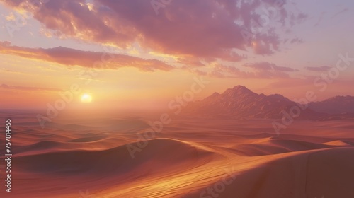 Sunset over sand dunes in the desert