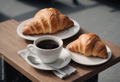 a portion of delicious croissants and a cup of coffee on the table