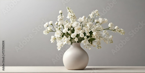 Wallpaper Mural White vase with blooming white flowers in sunlight from window on pastel blue wall, shadow on white floor for decoration ai generative Torontodigital.ca