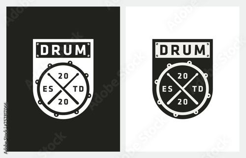 Drum Stick Snare Badge logo design inspiration