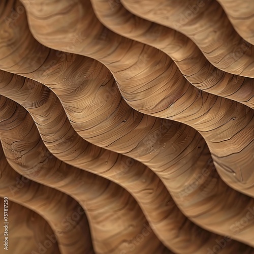 The Image is a Close Up of a Wooden Surface With a Wave Pattern