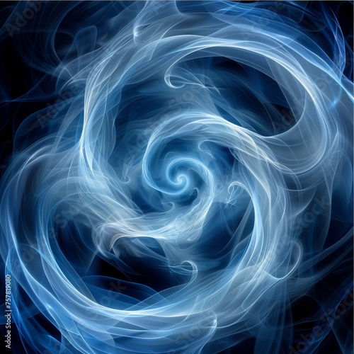 Blue Mystical Smoke Swirl on Black Background
