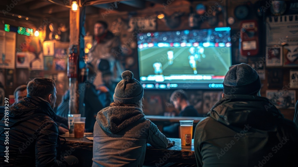 Football Fans Watching Match Sports Pub - obrazy, fototapety, plakaty 