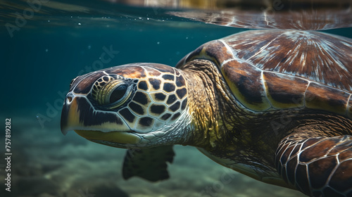 Close-up of a Turtle swimming underwater photo
