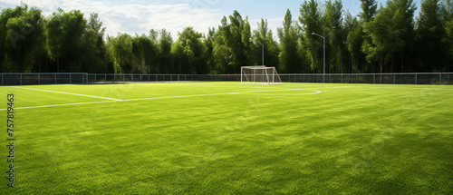 Soccer games on artificial turf have marked corners. . photo