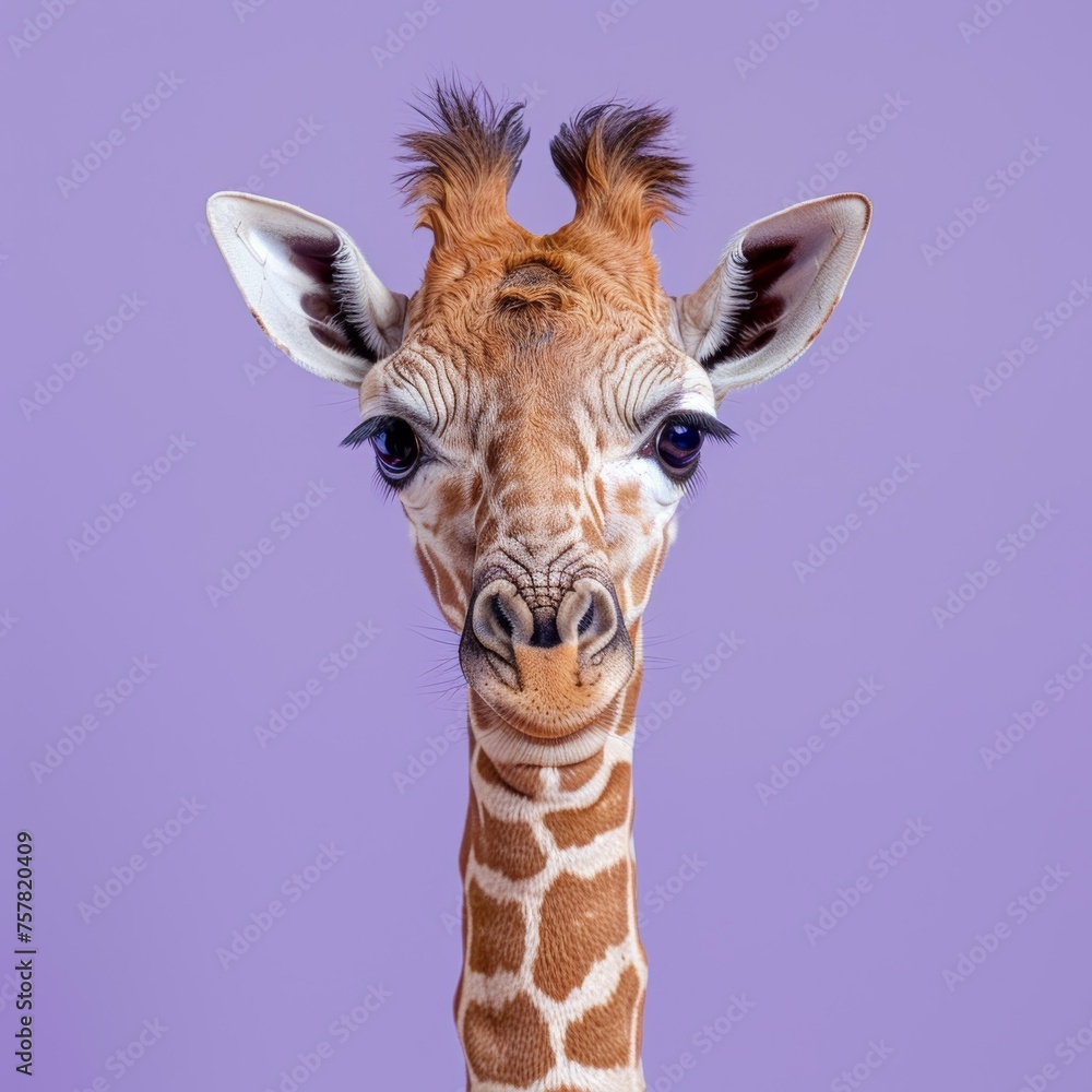 Obraz premium Baby Giraffe on Lavender Background