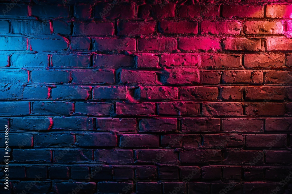 Dark brick wall with neon light Generative Ai  - obrazy, fototapety, plakaty 