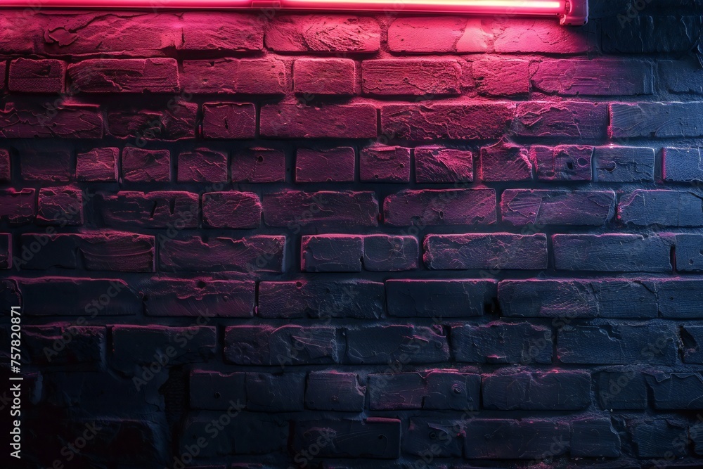 Fototapeta premium Dark brick wall with neon light Generative Ai 