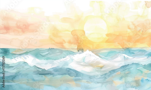 abstract watercolor background with sea and sun