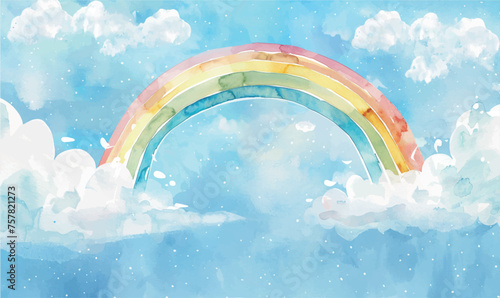 watercolor background illustration rainbow and clouds