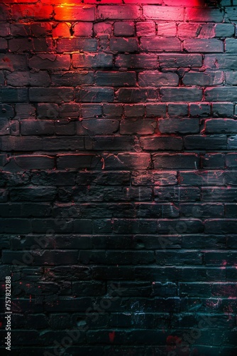 Dark brick wall with neon light Generative Ai 