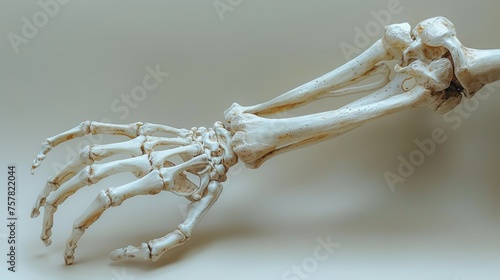White background with skeleton arm and hand