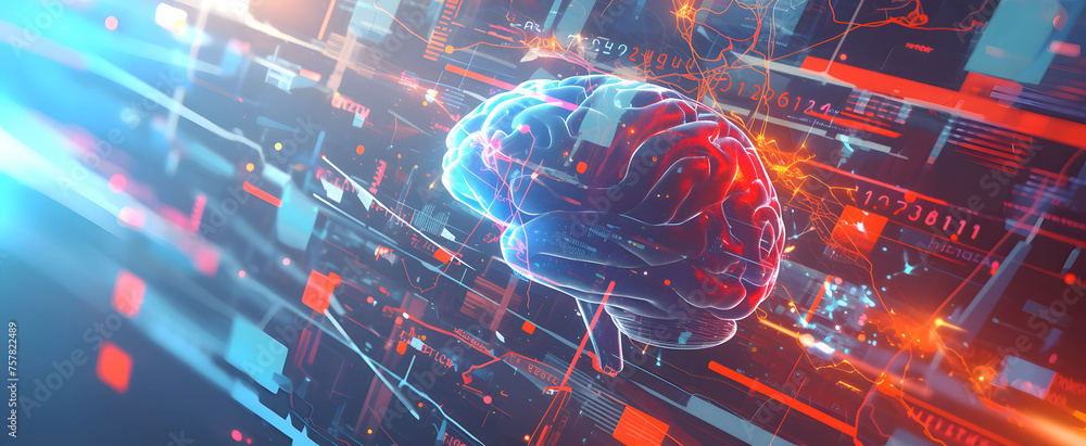 Digital human brain in the virtual world of data and technology. Human brain electronic illustration, digital artificial, mind AI, computer information technology human brain, artificial intelligence. Digital human brain in the virtual world of data and technology. Human brain electronic illustration, digital artificial, mind AI, computer information technology human brain, artificial intelligence.