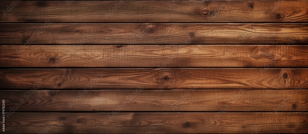 Fototapeta premium A close up of a brown hardwood plank flooring with a wood stain, creating a beautiful pattern of rectangles. The background is blurred to highlight the details of the wood