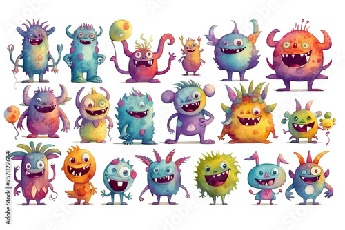 Obraz na płótnie monsters Set happy isolated white cartoon colorful watercolor cute w salonie
