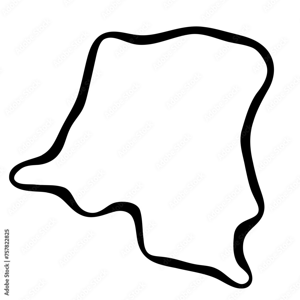 Democratic Republic of the Congo country simplified map. Black ink smooth outline contour on white background. Simple vector icon Democratic Republic of the Congo country simplified map. Black ink smooth outline contour on white background. Simple vector icon