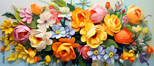 Spring Floral Bouquet 3D shaded digital oil painting