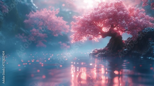 3 d rendered illustration of the beautiful fantasy forest with fantasy trees