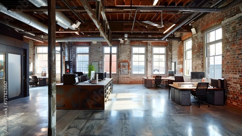 Ingenious Industrial Office Space with Loft-Style Brickwork and Expansive Windows Fostering a Creative Atmosphere