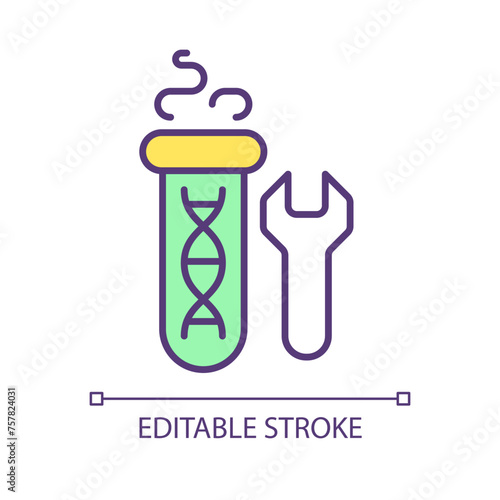 Gene artificial regulation RGB color icon. Genetic modification, rna interference. Biotechnological process. Isolated vector illustration. Simple filled line drawing. Editable stroke