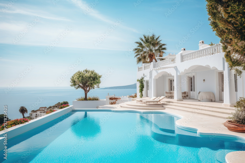 Luxury villa with infinity pool overlooking the sea.