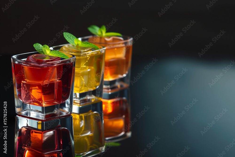 cocktails with ice on black background cocktails with ice on black background