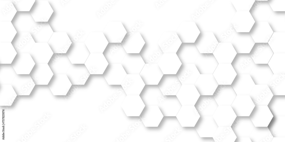 Obraz premium Seamless creative geometric Pattern of white hexagon white abstract hexagon wallpaper or background. 3D Futuristic abstract honeycomb mosaic white background. white hexagon geometric texture.
