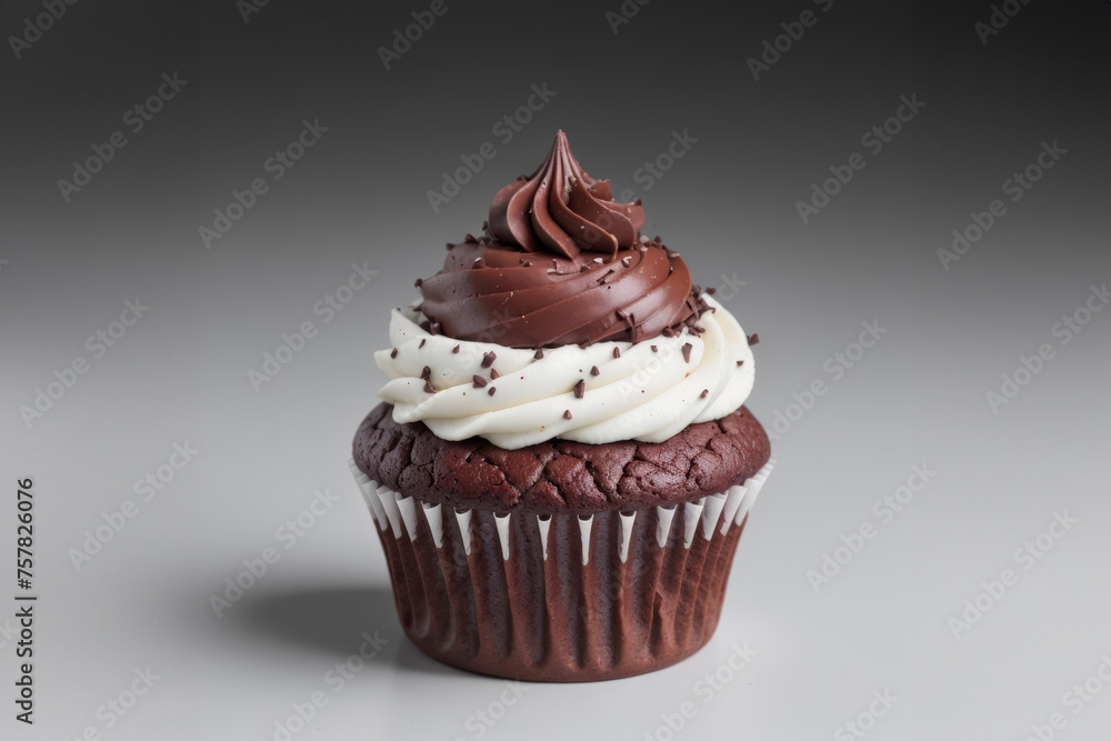 Chocolate Cupcake With Swirled Frosting on a Simple White Background Chocolate Cupcake With Swirled Frosting on a Simple White Background