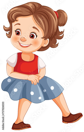 Cheerful young girl dancing in a cute outfit.