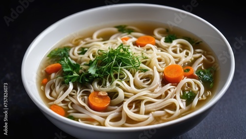 vegetable noodle soup with a clear broth