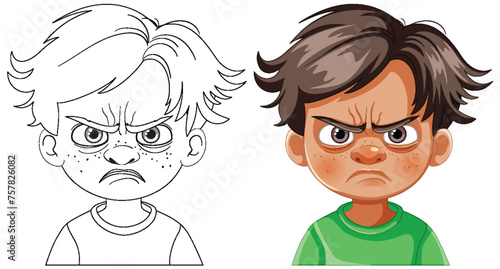 Vector illustration of a boy with an angry face.